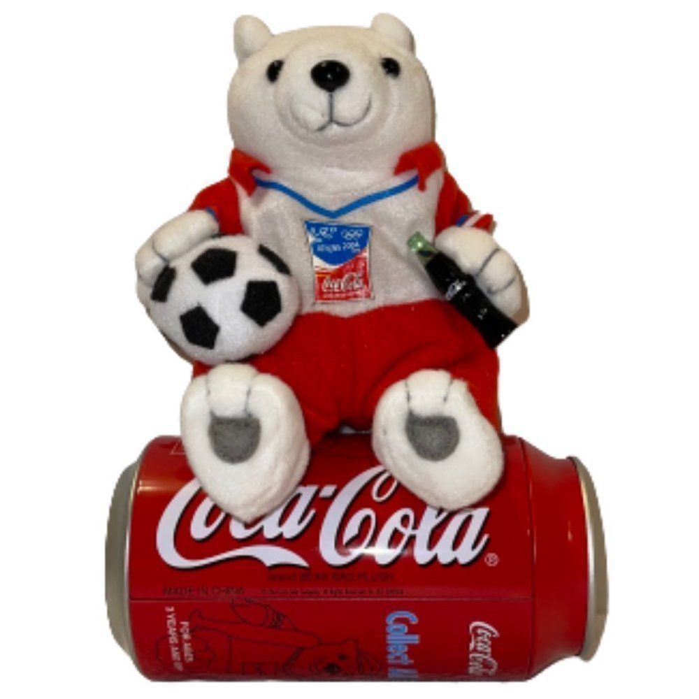 🆕Vintage Coca Cola Plush Polar Bear 2004 Athens Soccer